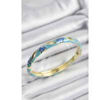 Mineli Pirinç Mavi Ve Turkuaz Çiçek Motifli Gold Renk Kadın Kelepçe - TJ-BB7374