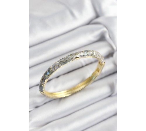 Mineli Pirinç Gri Sarmal Motifli Gold Renk Kadın Kelepçe - TJ-BB7384 Mineli Pirinç Gri Sarmal Motifli Gold Renk Kadın Kelepçe - TJ-BB7384