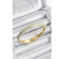 Mineli Pirinç Su Yeşili Çiçek Motifli Gold Renk Kadın Kelepçe - TJ-BB7385