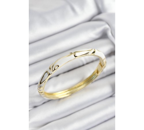 Mineli Pirinç Beyaz Mermer Motifli Gold Renk Kadın Kelepçe - TJ-BB7401 Mineli Pirinç Beyaz Mermer Motifli Gold Renk Kadın Kelepçe - TJ-BB7401