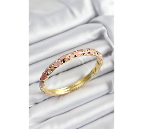 Mineli Pirinç Pembe Petek Motifli Gold Renk Kadın Kelepçe - TJ-BB7404 Mineli Pirinç Pembe Petek Motifli Gold Renk Kadın Kelepçe - TJ-BB7404