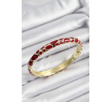 Mineli Pirinç Kırmızı Petek Motifli Gold Renk Kadın Kelepçe - TJ-BB7406