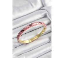 Mineli Pirinç Pembe Ve Fuşya Yaprak Motifli Gold Renk Kadın Kelepçe - TJ-BB7414