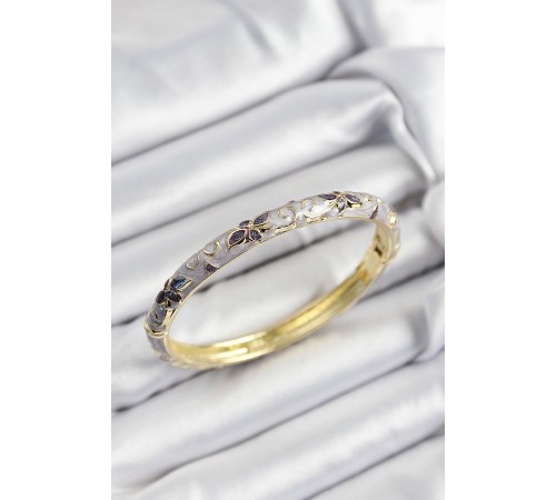 Mineli Pirinç Gri Çiçek Motifli Gold Renk Kadın Kelepçe - TJ-BB7418 Mineli Pirinç Gri Çiçek Motifli Gold Renk Kadın Kelepçe - TJ-BB7418