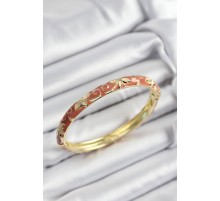 Mineli Pirinç Krem Çiçek Motifli Gold Renk Kadın Kelepçe - TJ-BB7419