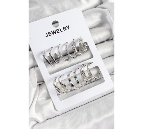 Pirinç Karışık Halka Model Gümüş Renk 6 Çift Kadın Küpe Set - TJ-BKP10888 Pirinç Karışık Halka Model Gümüş Renk 6 Çift Kadın Küpe Set - TJ-BKP10888