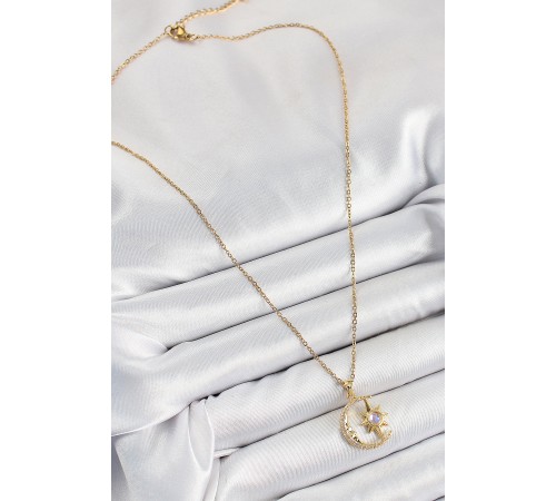 316L Çelik Zirkon Taşlı Kutup Yıldızlı Hilal Model Gold Renk Kadın Kolye - TJ-BKO10341 316L Çelik Zirkon Taşlı Kutup Yıldızlı Hilal Model Gold Renk Kadın Kolye - TJ-BKO10341