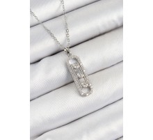 316L Çelik Zirkon Taşlı Messika Model Gümüş Renk Kadın Kolye - TJ-BKO10346