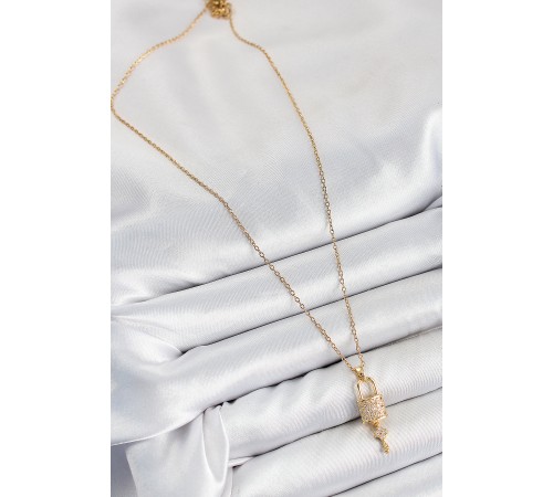 316L Çelik Zirkon Taşlı Kilit Ve Sallantılı Anahtar Model Gold Renk Kadın Kolye - TJ-BKO10353 316L Çelik Zirkon Taşlı Kilit Ve Sallantılı Anahtar Model Gold Renk Kadın Kolye - TJ-BKO10353