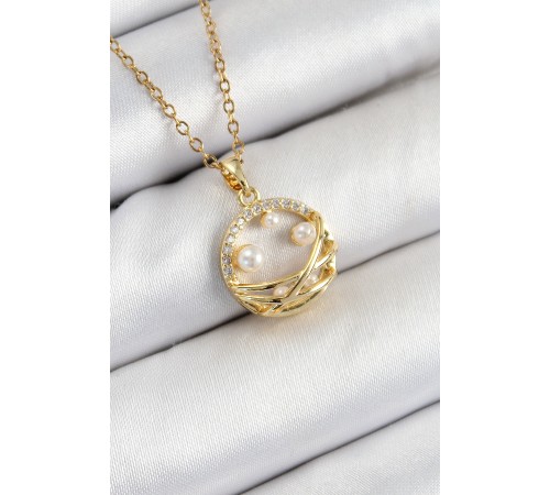 316L Çelik Zirkon Taşlı İnci Detaylı Halka Model Gold Renk Kadın Kolye - TJ-BKO10363 316L Çelik Zirkon Taşlı İnci Detaylı Halka Model Gold Renk Kadın Kolye - TJ-BKO10363