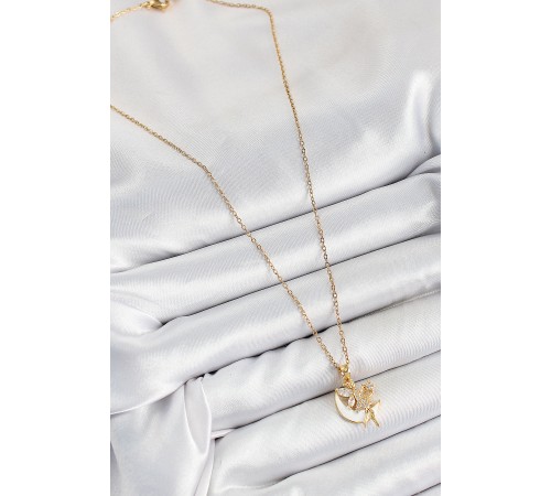 316L Çelik Zirkon Taşlı Hilal Melek Model Gold Renk Kadın Kolye - TJ-BKO10365 316L Çelik Zirkon Taşlı Hilal Melek Model Gold Renk Kadın Kolye - TJ-BKO10365