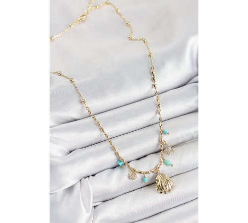 Pirinç Zirkon Taşlı Deniz Kabuğu Model Gold Renk Kadın Kolye - TJ-BKO10368 Pirinç Zirkon Taşlı Deniz Kabuğu Model Gold Renk Kadın Kolye - TJ-BKO10368