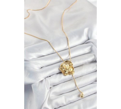 Pirinç Asansörlü Gül Model Gold Renk Kadın Kolye - TJ-BKO10372 Pirinç Asansörlü Gül Model Gold Renk Kadın Kolye - TJ-BKO10372