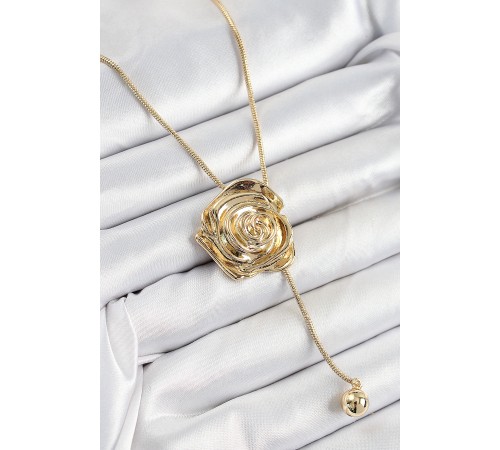 Pirinç Asansörlü Gül Model Gold Renk Kadın Kolye - TJ-BKO10372 Pirinç Asansörlü Gül Model Gold Renk Kadın Kolye - TJ-BKO10372