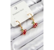 316L Çelik Zirkon Taşlı Sallantılı Kiraz Model Gold Renk Kadın Küpe - TJ-BKP10915