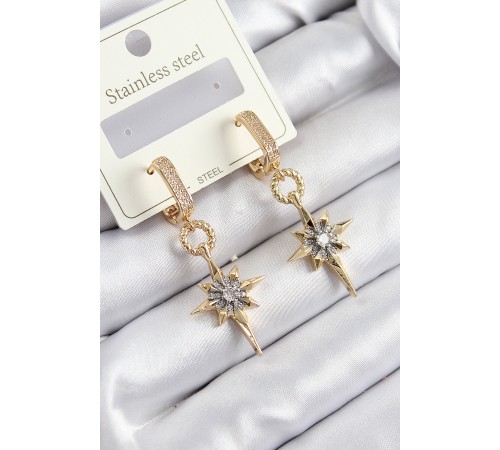 316L Çelik Zirkon Taşlı Sallantılı Kutup Yıldızı Model Gold Ve Gümüş Renk Kadın Küpe - TJ-BKP10918 316L Çelik Zirkon Taşlı Sallantılı Kutup Yıldızı Model Gold Ve Gümüş Renk Kadın Küpe - TJ-BKP10918