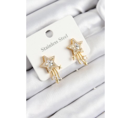 316L Çelik Zirkon Taşlı Kayan Yıldız Model Gold Renk Kadın Küpe - TJ-BKP10931 316L Çelik Zirkon Taşlı Kayan Yıldız Model Gold Renk Kadın Küpe - TJ-BKP10931