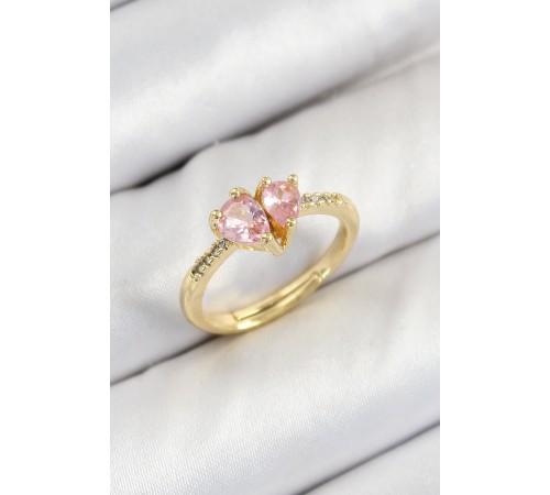 Pirinç Zirkon Taşlı Pembe Kalp Model Gold Renk Kadın Yüzük - TJ-BYK3802 Pirinç Zirkon Taşlı Pembe Kalp Model Gold Renk Kadın Yüzük - TJ-BYK3802
