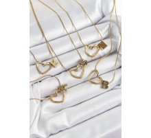 316L Çelik Kalp Detaylı Gold Renk Harf Kolye 24'lü Paket Kolye - TJ-BKO10379