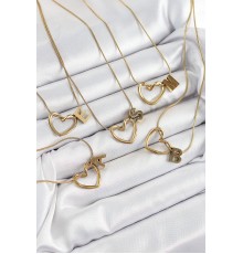316L Çelik Kalp Detaylı Gold Renk Harf Kolye 24'lü Paket Kolye - TJ-BKO10379
