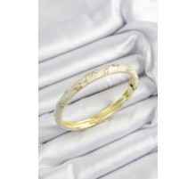 Mineli Pirinç Krem Çiçek Motifli Gold Renk Kadın Kelepçe - TJ-BB7438