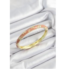 Mineli Pirinç Pembe Çiçek Motifli Gold Renk Kadın Kelepçe - TJ-BB7440