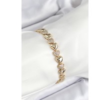 Xuping Pirinç Sıralı Kalp Model Gold Renk Kadın Bileklik - TJ-BB7479