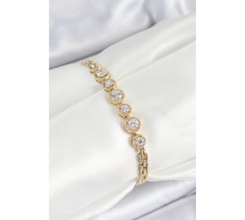 Xuping Pirinç Sıralı Daire Baget Model Gold Renk Kadın Bileklik - TJ-BB7484 Xuping Pirinç Sıralı Daire Baget Model Gold Renk Kadın Bileklik - TJ-BB7484