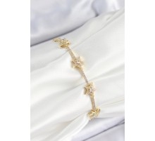 Pirinç Zirkon Taşlı Sıralı Yıldız Model Gold Renk Kadın Bileklik - TJ-BB7487