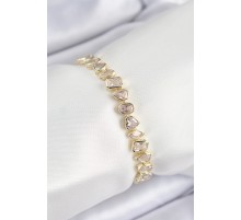 Pirinç Zirkon Taşlı Sıralı Damla Kalp Ve Dikdörtgen Model Gold Renk Kadın Bileklik - TJ-BB7490