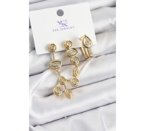 Pirinç Zİrkon Taşlı Geometrik Model Gold Renk 3'lü Kadın Küpe - TJ-BKP10937 Pirinç Zİrkon Taşlı Geometrik Model Gold Renk 3'lü Kadın Küpe - TJ-BKP10937