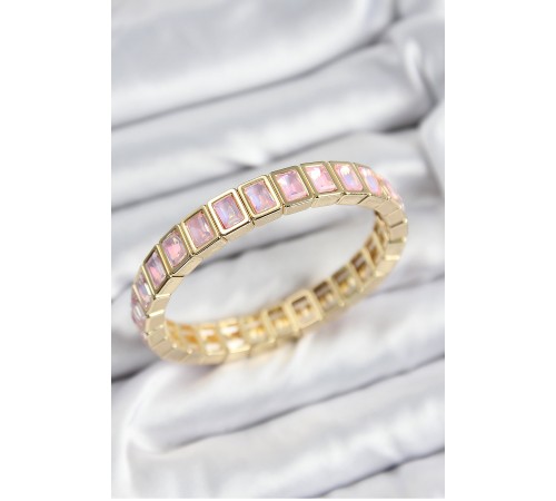Pirinç Pembe Zirkon Taşlı Dikdörtgen Model Gold Renk Lastikli Kadın Bileklik - TJ-BB7491 Pirinç Pembe Zirkon Taşlı Dikdörtgen Model Gold Renk Lastikli Kadın Bileklik - TJ-BB7491