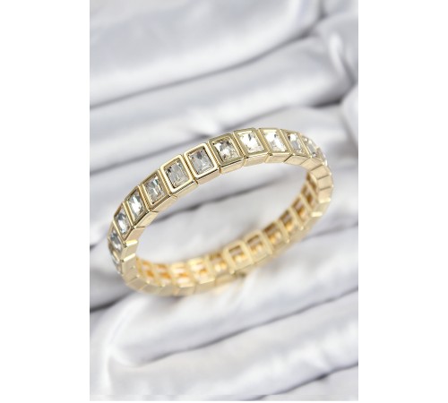Pirinç Zirkon Taşlı Dikdörtgen Model Gold Renk Lastikli Kadın Bileklik - TJ-BB7492 Pirinç Zirkon Taşlı Dikdörtgen Model Gold Renk Lastikli Kadın Bileklik - TJ-BB7492