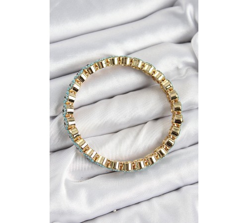 Pirinç Zirkon Taşlı Turkuaz Nazar Model Gold Renk Lastikli Kadın Bileklik - TJ-BB7496 Pirinç Zirkon Taşlı Turkuaz Nazar Model Gold Renk Lastikli Kadın Bileklik - TJ-BB7496