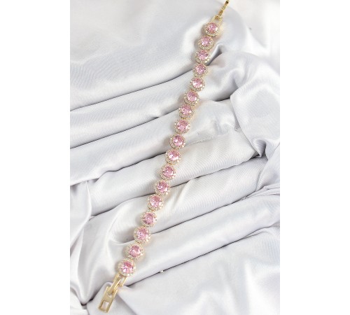 Pirinç Pembe Zirkon Taşlı Daire Baget Model Gold Renk VIP Seri Kadın Bileklik - TJ-BB7512 Pirinç Pembe Zirkon Taşlı Daire Baget Model Gold Renk VIP Seri Kadın Bileklik - TJ-BB7512