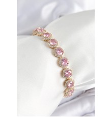 Pirinç Pembe Zirkon Taşlı Daire Baget Model Gold Renk VIP Seri Kadın Bileklik - TJ-BB7512