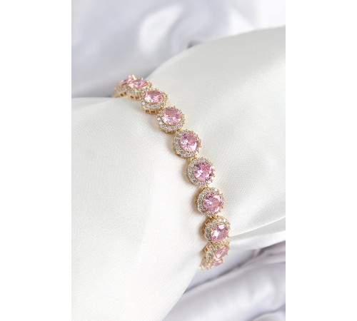 Pirinç Pembe Zirkon Taşlı Daire Baget Model Gold Renk VIP Seri Kadın Bileklik - TJ-BB7512 Pirinç Pembe Zirkon Taşlı Daire Baget Model Gold Renk VIP Seri Kadın Bileklik - TJ-BB7512