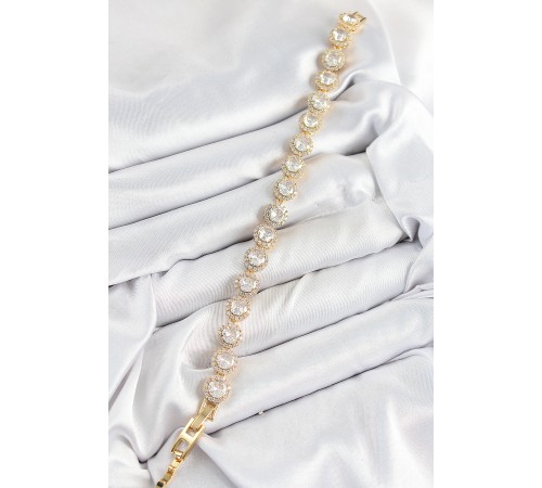 Pirinç Zirkon Taşlı Daire Baget Model Gold Renk VIP Seri Kadın Bileklik - TJ-BB7514 Pirinç Zirkon Taşlı Daire Baget Model Gold Renk VIP Seri Kadın Bileklik - TJ-BB7514