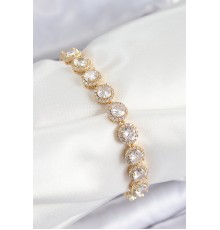 Pirinç Zirkon Taşlı Daire Baget Model Gold Renk VIP Seri Kadın Bileklik - TJ-BB7514