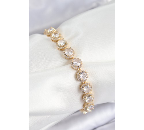 Pirinç Zirkon Taşlı Daire Baget Model Gold Renk VIP Seri Kadın Bileklik - TJ-BB7514 Pirinç Zirkon Taşlı Daire Baget Model Gold Renk VIP Seri Kadın Bileklik - TJ-BB7514