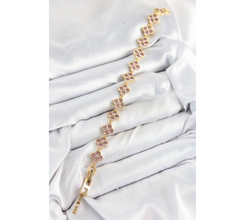 Pirinç Pembe Zirkon Taşlı Yonca Model Gold Renk VIP Seri Kadın Bileklik - TJ-BB7515 Pirinç Pembe Zirkon Taşlı Yonca Model Gold Renk VIP Seri Kadın Bileklik - TJ-BB7515