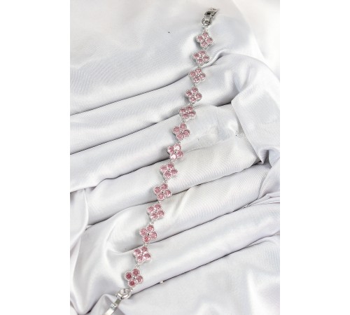Pirinç Pembe Zirkon Taşlı Yonca Model Gümüş Renk VIP Seri Kadın Bileklik - TJ-BB7516 Pirinç Pembe Zirkon Taşlı Yonca Model Gümüş Renk VIP Seri Kadın Bileklik - TJ-BB7516
