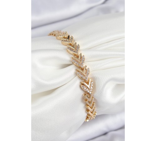 Pirinç Zirkon Taşlı Sıralı Ok Model Gold Renk Kadın Bileklik - TJ-BB7525 Pirinç Zirkon Taşlı Sıralı Ok Model Gold Renk Kadın Bileklik - TJ-BB7525