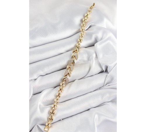 Pirinç Zirkon Taşlı Balık Kuyruğu Model Gold Renk Kadın Bileklik - TJ-BB7529 Pirinç Zirkon Taşlı Balık Kuyruğu Model Gold Renk Kadın Bileklik - TJ-BB7529