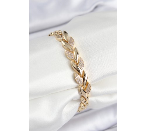 Pirinç Zirkon Taşlı Balık Kuyruğu Model Gold Renk Kadın Bileklik - TJ-BB7529 Pirinç Zirkon Taşlı Balık Kuyruğu Model Gold Renk Kadın Bileklik - TJ-BB7529