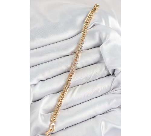 Pirinç Zirkon Taşlı Sıralı Yaprak Model Gold Renk Kadın Bileklik - TJ-BB7531 Pirinç Zirkon Taşlı Sıralı Yaprak Model Gold Renk Kadın Bileklik - TJ-BB7531