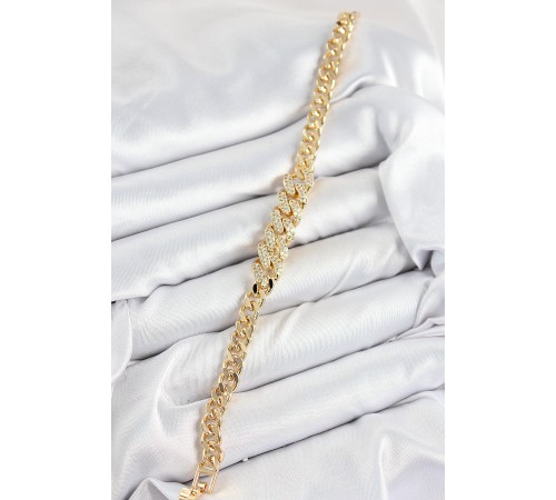 Pirinç Zirkon Taşlı Küba Zincir Model Gold Renk Kadın Bileklik - TJ-BB7533 Pirinç Zirkon Taşlı Küba Zincir Model Gold Renk Kadın Bileklik - TJ-BB7533