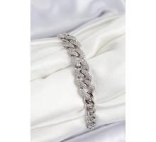 Pirinç Zirkon Taşlı Küba Zincir Model Gümüş Renk Kadın Bileklik - TJ-BB7534