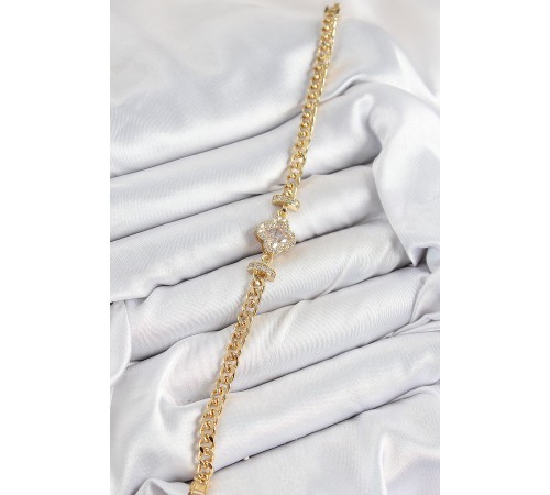 Pirinç Zirkon Taşlı Yonca Model Gold Renk Kadın Bileklik - TJ-BB7537 Pirinç Zirkon Taşlı Yonca Model Gold Renk Kadın Bileklik - TJ-BB7537