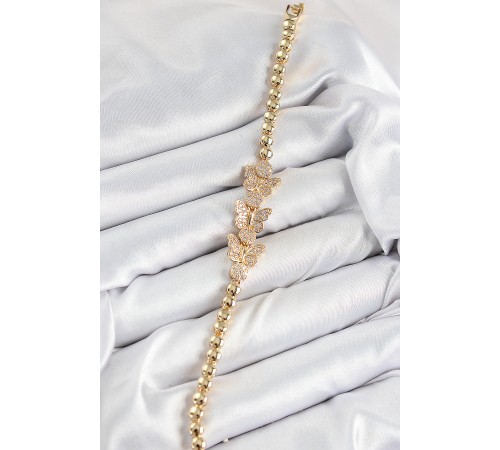 Pirinç Zirkon Taşlı Kelebek Model Gold Renk Kadın Bileklik - TJ-BB7541 Pirinç Zirkon Taşlı Kelebek Model Gold Renk Kadın Bileklik - TJ-BB7541